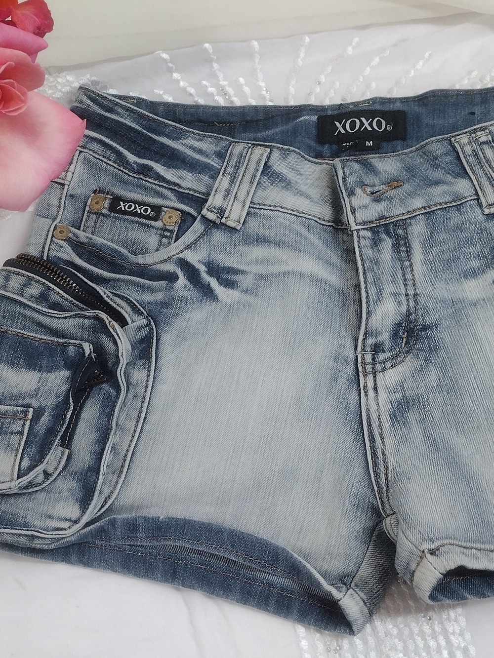 XOXO Medium Wash Denim Shorts with Contrast Stitching